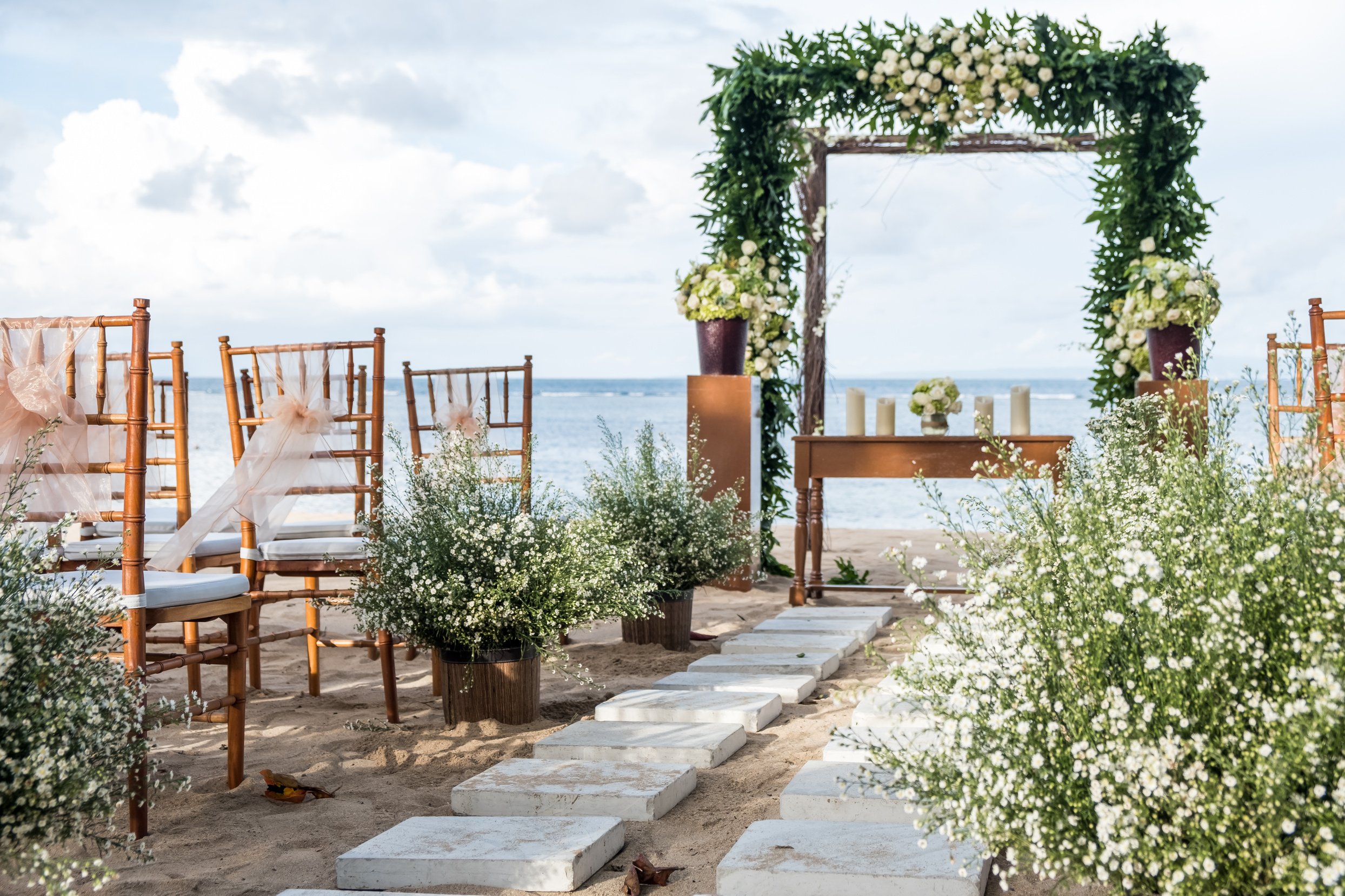 Beautiful wedding ceremony on the beach. Tropical exotic destination wedding concept